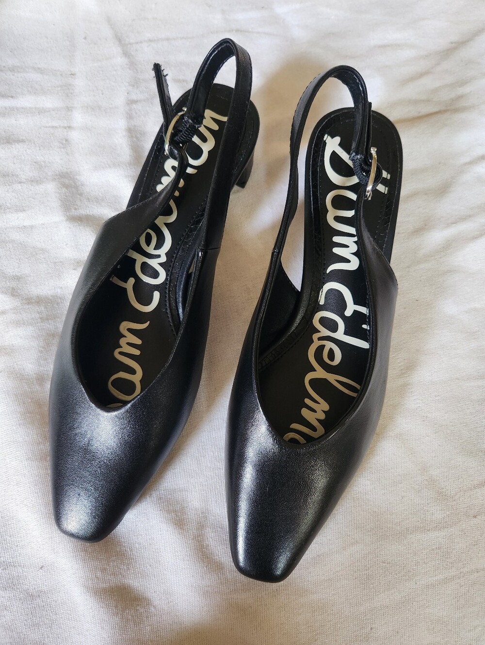 Sam Edelman Ronnie Black Leather Slingback Pointed Toe Heels Size 6 - Picture 2 of 7